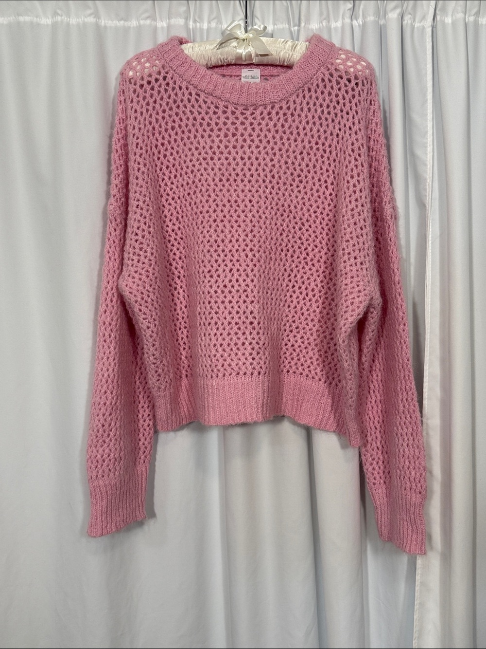 wild fable Pink Open-Weave Crewneck Sweater